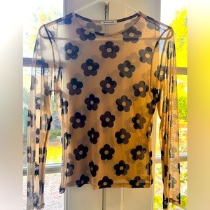 Sandy Liang Mesh Daisy Blouse Large NWOT